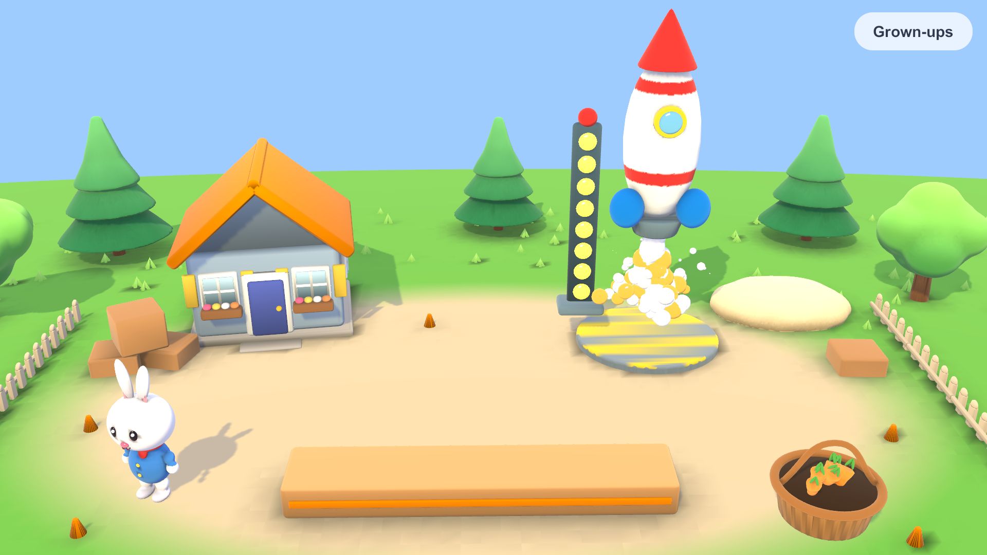 The Builder's Yard: a rocket blasting off once the shapes are loaded.
